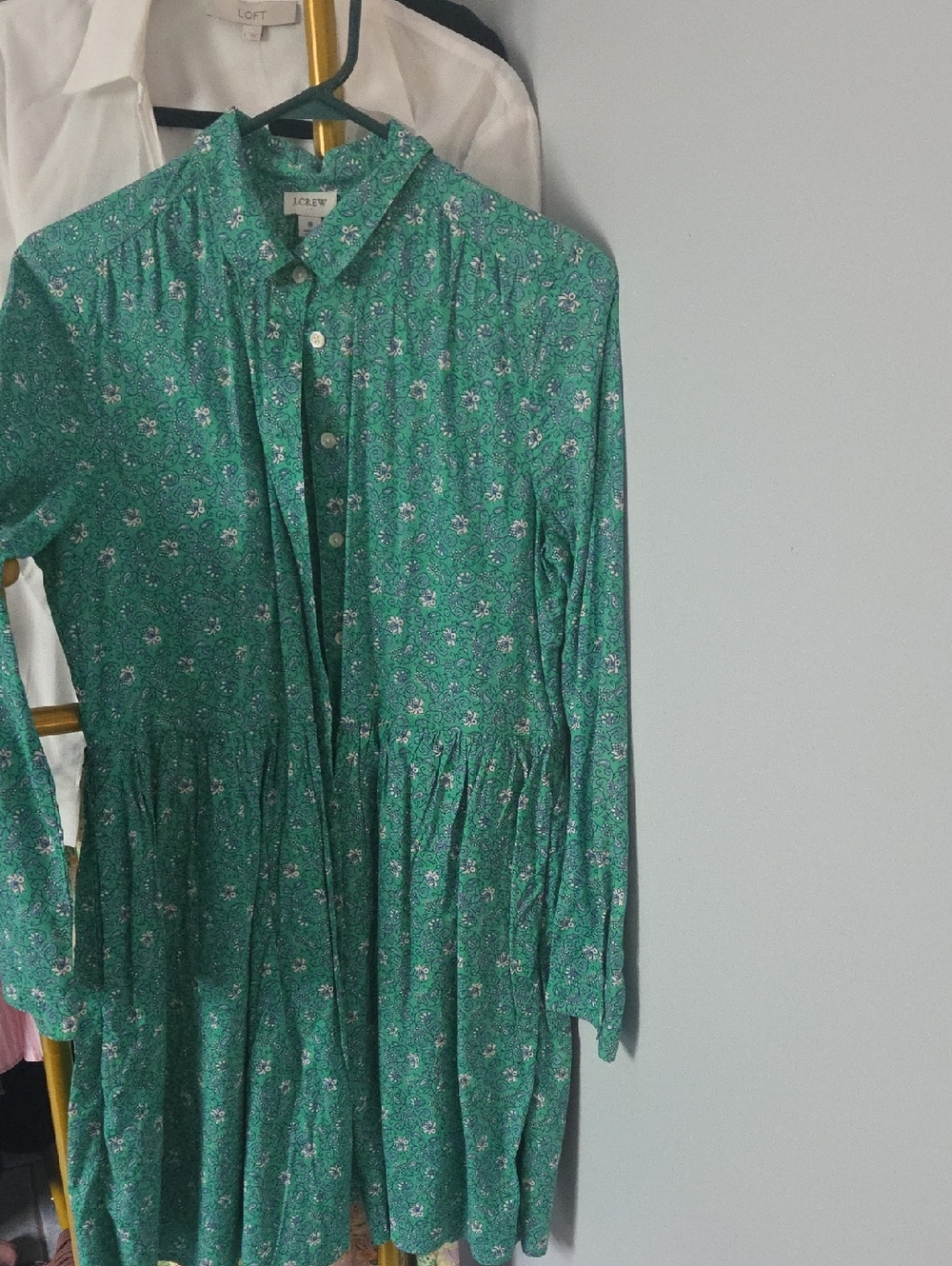 J. Crew Green Mini Floral Button-Down Dress